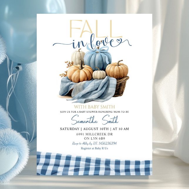 Blue Gingham Fall in Liebe Fall Theme Kinderdusche Einladung (Von Creator hochgeladen)
