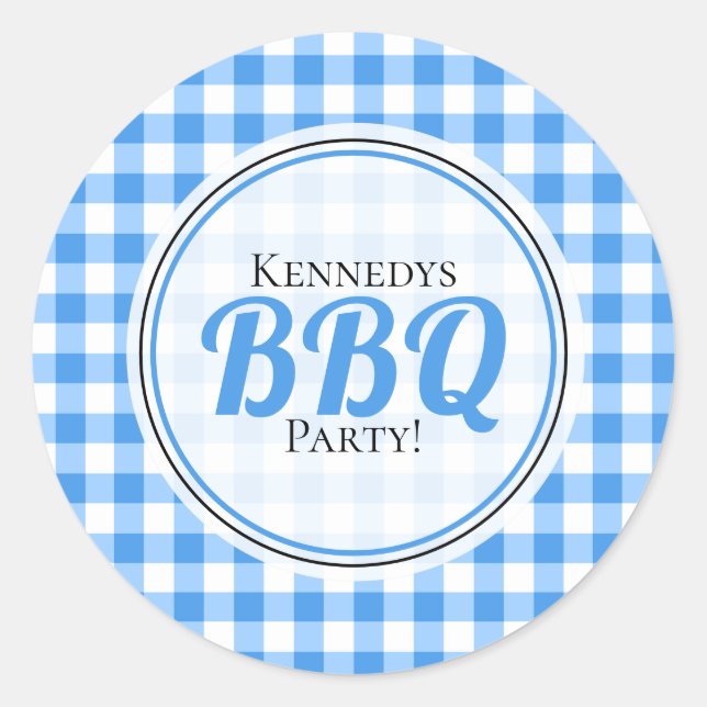 Blue Gingham Family Party GRILLEN Runder Aufkleber (Vorderseite)