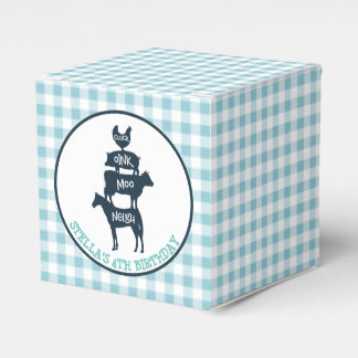 Blue Gingham Farm Theme Animal Birthday Geschenkschachtel