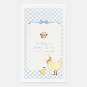 Blue Gingham Farmer Little Chick Jungen Baby Showe Serviette