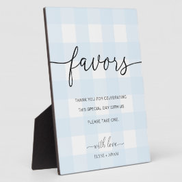 Blue Gingham Favors Sign Fotoplatte