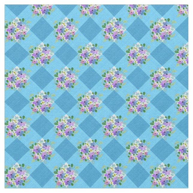Blue Gingham Floral Country Stoff (Nahaufnahme)