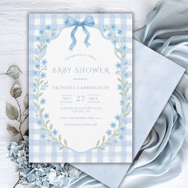 Blue Gingham Floral Vintag Baby Dusche Einladung