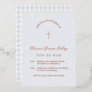 Blue Gingham Foil Taufe Einladung