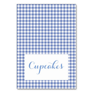 Blue Gingham Food Zelt Cards Tischnummer
