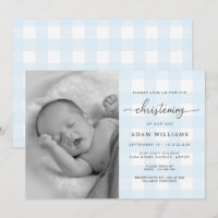 Blue Gingham Foto Einladung feiern