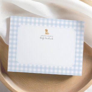 Blue Gingham Golden Retriever Baby Dusche Dankeskarte