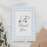 Blue Gingham Golf Baby Dusche Dankeskarte<br><div class="desc">Vielen Dank an Freunde und Familie,  die mit dieser eleganten Golftabelle Ihre Babydusche besucht haben.</div>
