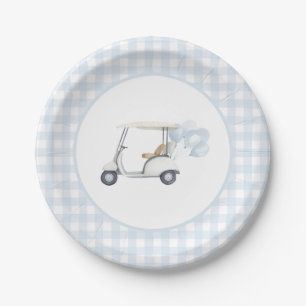 Blue Gingham Golf Baby Dusche Pappteller