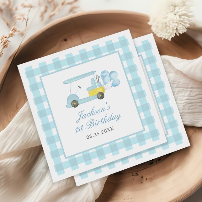 Blue Gingham Golf Boy 1. Geburtstag Serviette (Von Creator hochgeladen)