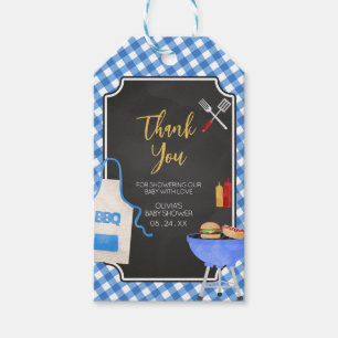Blue Gingham GRILLEN Baby Shower Favor Tags Geschenkanhänger