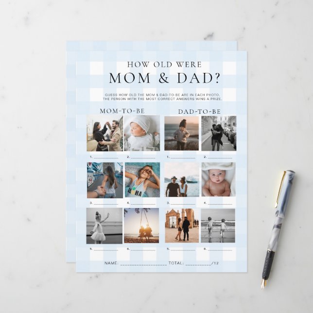 Blue Gingham How Old Were Mama und Vater Foto Game (Vorderseite/Rückseite Beispiel)