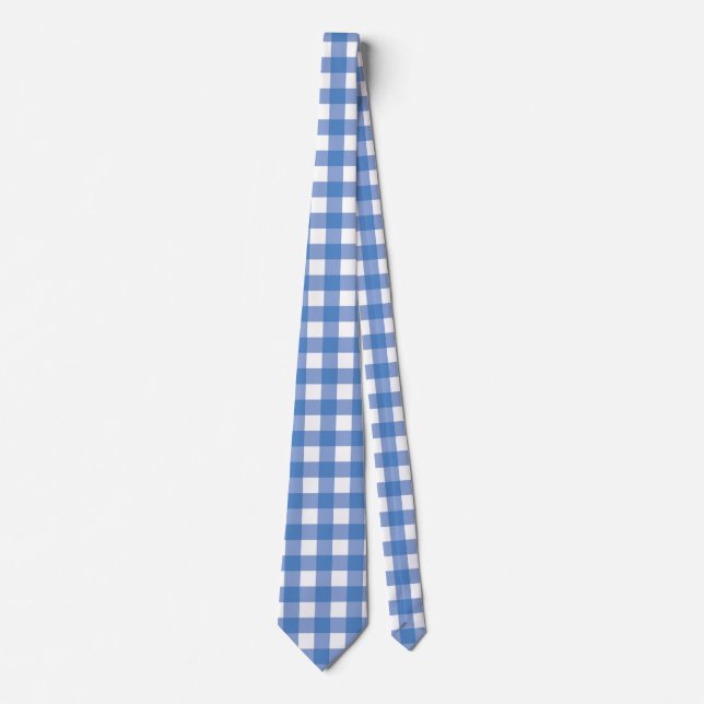 Blue Gingham in Classic White Checkered Krawatte (Vorderseite)