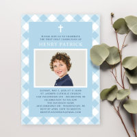 Blue Gingham Kariert First Communation for Boy Fot