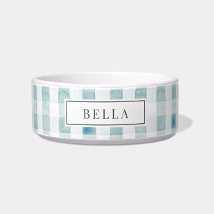Blue Gingham Kariert Name Pet Napf