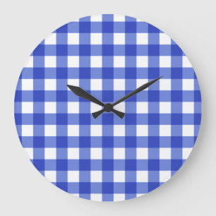 Blue Gingham Karo Große Wanduhr