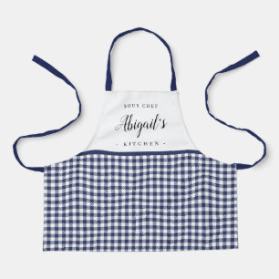 Blue Gingham Karo Kind personalisiert kochen Schürze