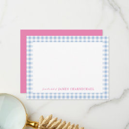 Blue Gingham Karo mit Rosa Von der Rezeption Dankeskarte
