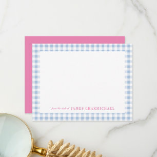 Blue Gingham Karo mit Rosa Von der Rezeption Dankeskarte