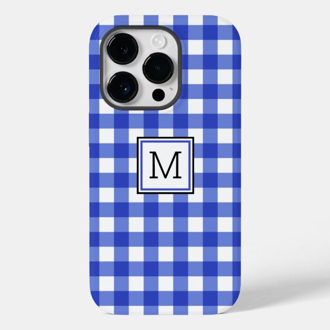 Blue Gingham Karo Monogram Case-Mate iPhone Hülle (Rückseite)