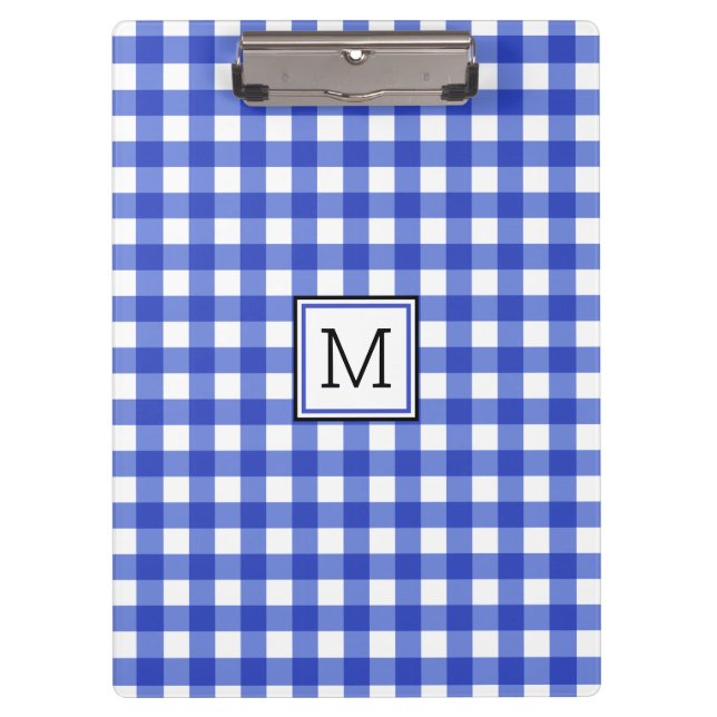 Blue Gingham Karo Monogram Clipboard Klemmbrett (Vorderseite)