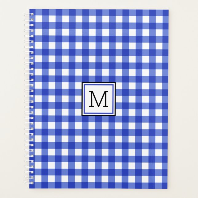 Blue Gingham Karo Monogram Planer (Vorderseite)
