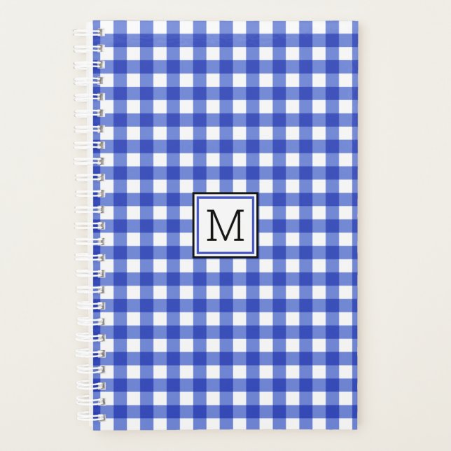 Blue Gingham Karo Monogram Planer (Vorderseite)