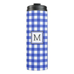 Blue Gingham Karo Monogram Thermal Tumbler Thermosbecher