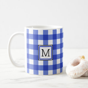 Blue Gingham Karo Monogramm Kaffeetasse