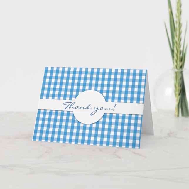 Blue Gingham Karo Pattern Dankeskarte (Vorderseite)
