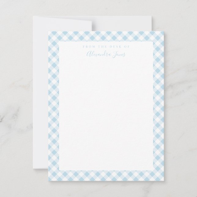 Blue Gingham Karo Personal Stationery Note Card Dankeskarte (Vorderseite)