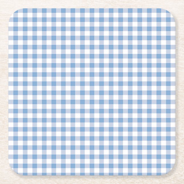 Blue Gingham Karo Rechteckiger Pappuntersetzer (Vorderseite)
