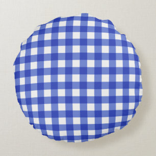 Blue Gingham Karo Rundes Kissen