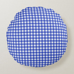 Blue Gingham Karo Rundes Kissen