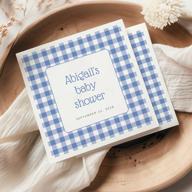 Blue Gingham Karo Rustic Boys Baby Showroom Serviette (Von Creator hochgeladen)