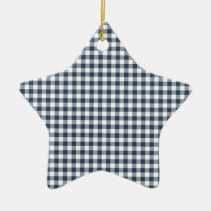 Blue Gingham Keramik Ornament