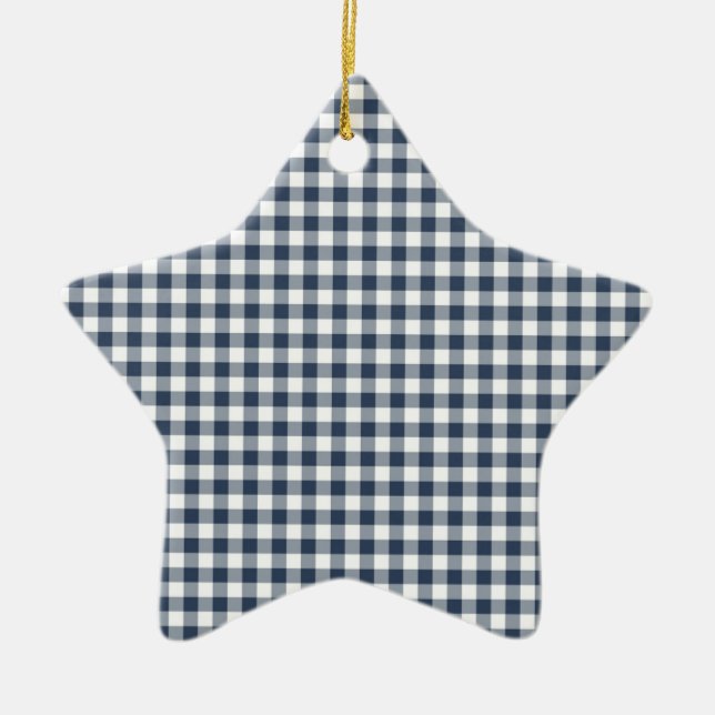 Blue Gingham Keramik Ornament (Vorne)