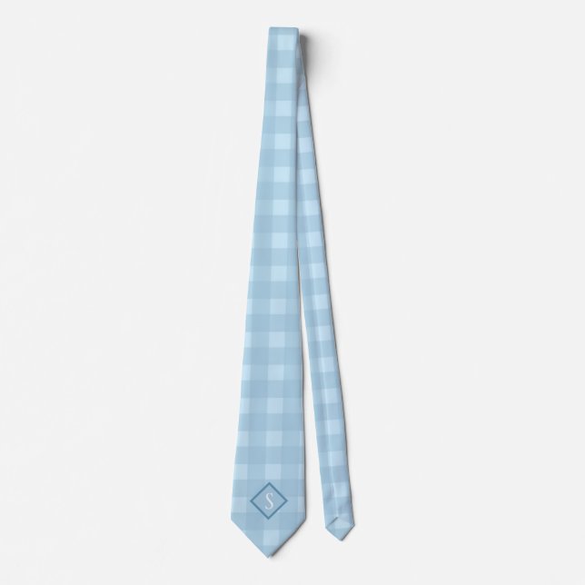 Blue Gingham Lässig Monogram Necktie Krawatte (Vorderseite)