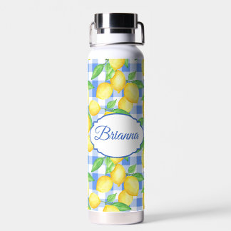 Blue Gingham Lemon Name Picnic Style Trinkflasche