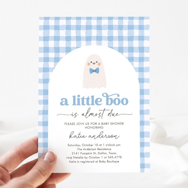Blue Gingham Little Boo Ghost Baby Dusche Einladung (Von Creator hochgeladen)