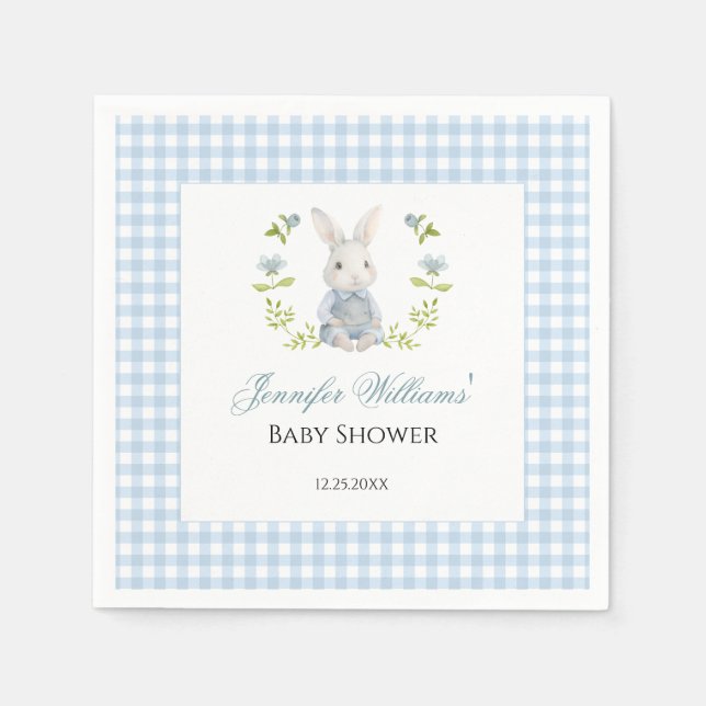 Blue Gingham Little Bunny Spring Baby Boy Dusche Serviette (Vorderseite)