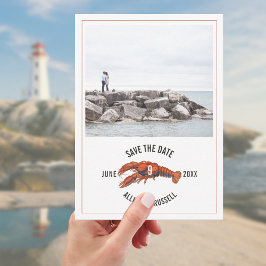 Blue Gingham Lobster Rustic Wedding Foto Save The Date