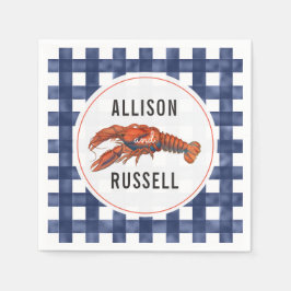 Blue Gingham Lobster Wedding Napkins Serviette