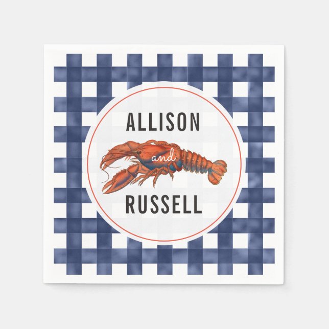 Blue Gingham Lobster Wedding Napkins Serviette (Vorderseite)