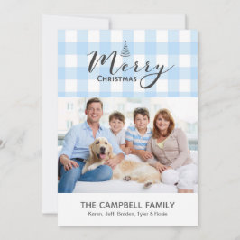 Blue Gingham Merry Christmas Card Feiertagskarte