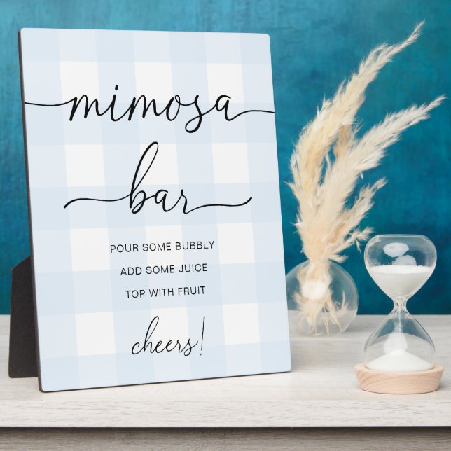 Blue Gingham Mimosa Bar Sign Fotoplatte (Seite)