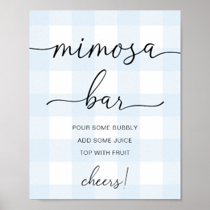 Blue Gingham Mimosa Bar Sign Poster