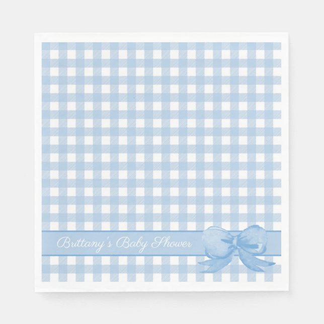 Blue Gingham mit Bow Baby Dusche Napkins Serviette (Vorderseite)