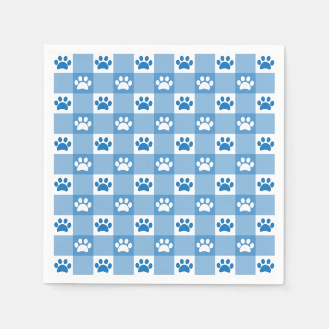 Blue Gingham mit Paw Prints Picnic Party Serviette (Vorderseite)