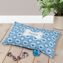 Blue Gingham mit Paw Prints und Bone